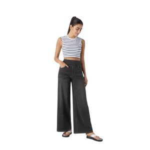 Halara Flex High Waisted Pockets Baggy Wide Leg Washed Casual Jeans Gray Large